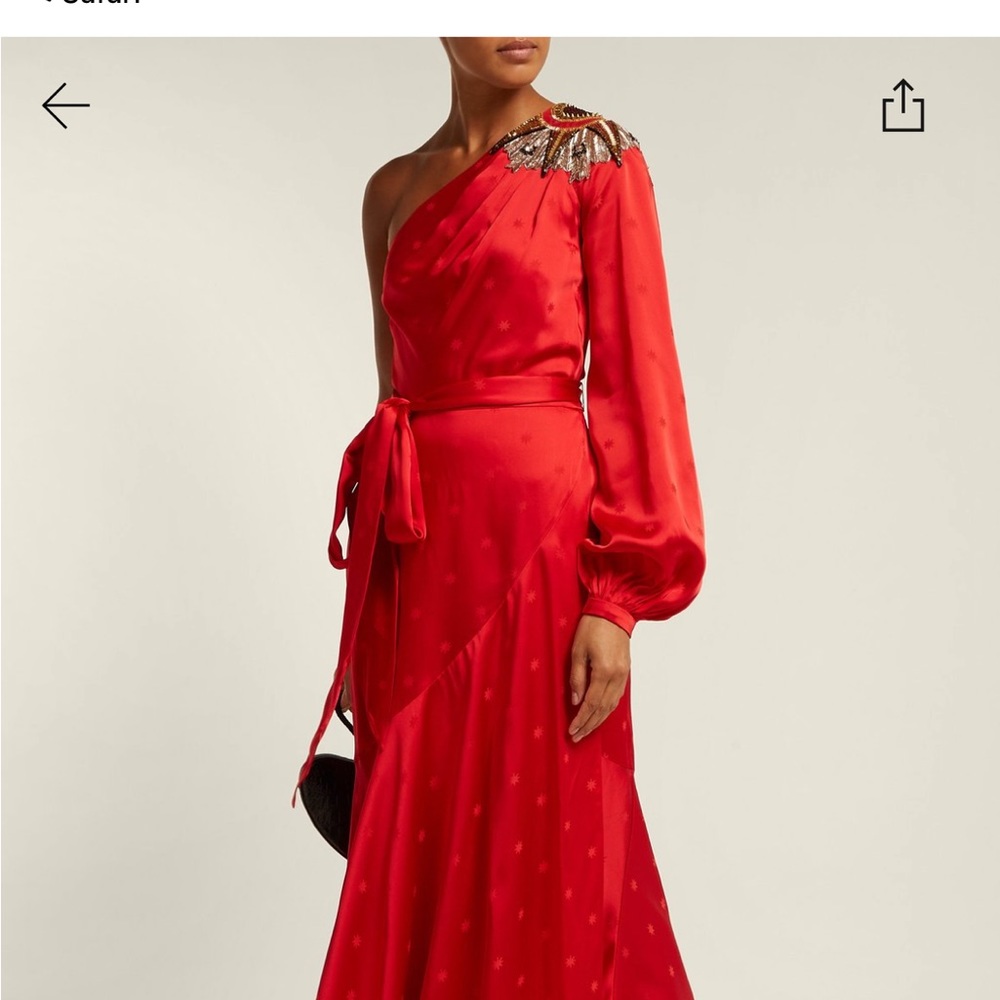 Temperley London Scarlet One Shoulder Dress with Gold Detail - Picture 8 of 8